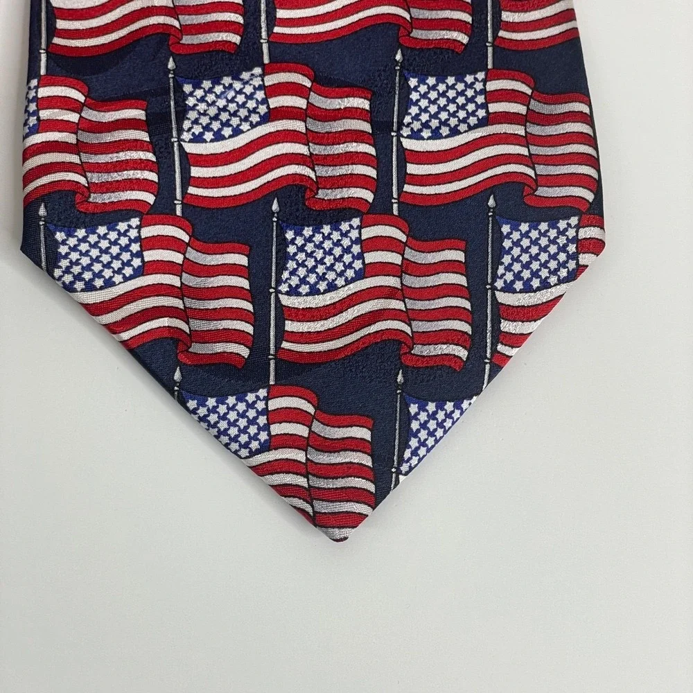 Vintage American Flag Necktie Mens Silk Patriotic USA 250th July 4th Large Print